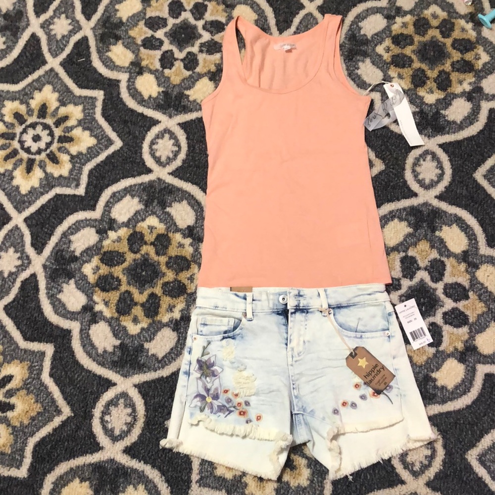 Bundle set denim embroidered shorts and tank top